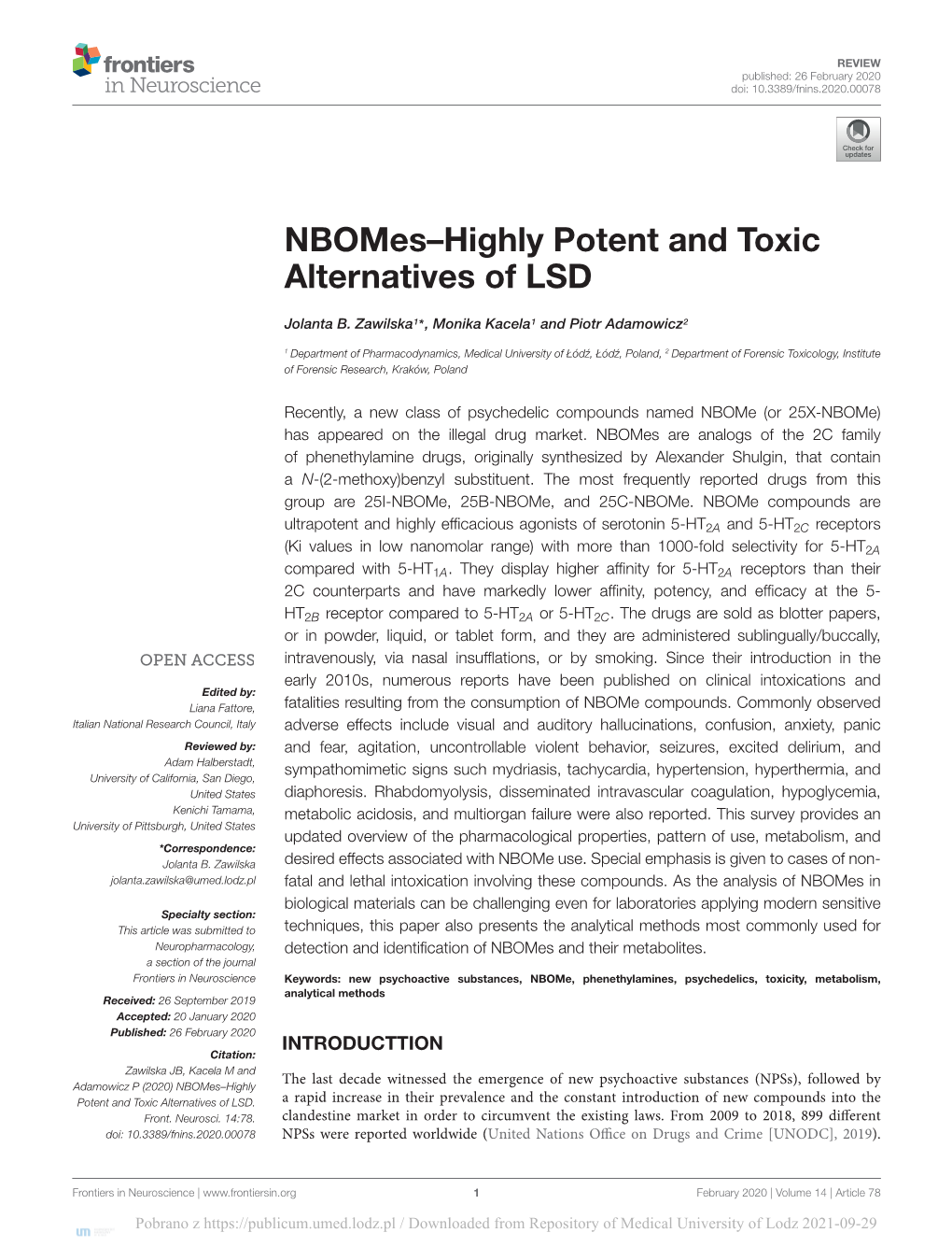 Nbomes–Highly Potent and Toxic Alternatives of LSD