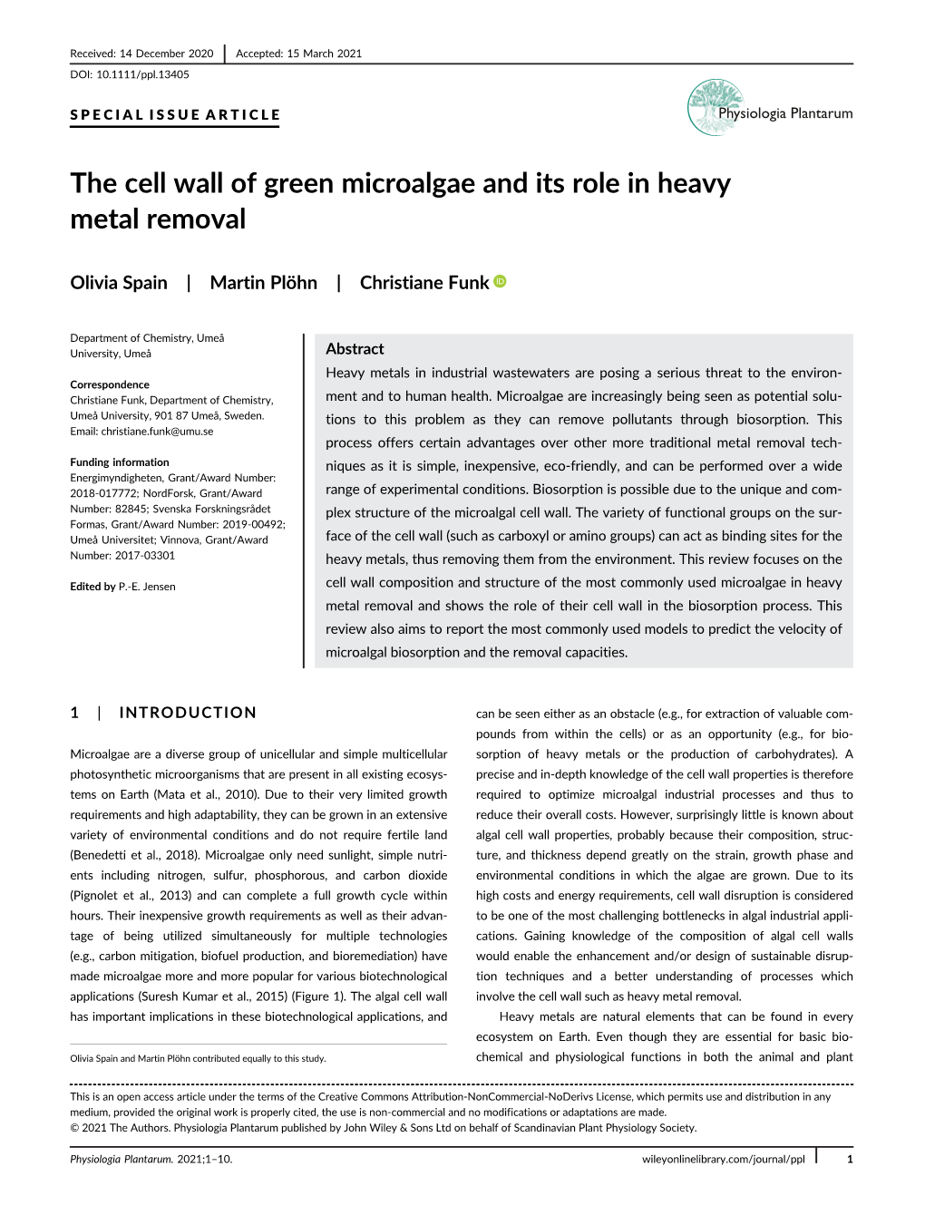 The Cell Wall of Green Microalgae and Its Role in Heavy Metal Removal