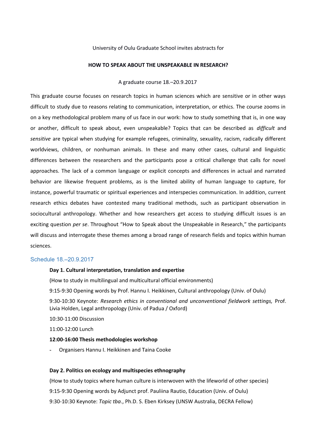 University of Oulu Graduate School Invites Abstracts For