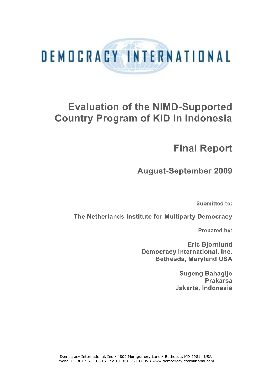 Evaluation of the NIMD-KID Country Program in Indonesia Final Report