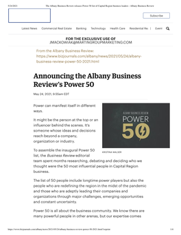 Announcing the Albany Business Review's Power 50