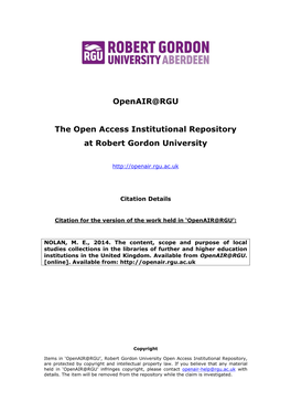 Openair@RGU the Open Access Institutional Repository at Robert