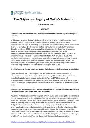 The Origins and Legacy of Quine's Naturalism