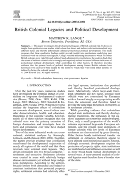 British Colonial Legacies and Political Development