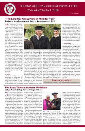 Thomas Aquinas College Newsletter Commencement 2018