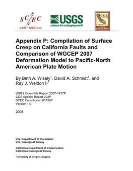 Appendix P: Compilation of Surface Creep on California Faults and Comparison of WGCEP 2007 Deformation Model to Pacific-North American Plate Motion