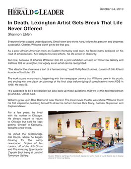 In Death, Lexington Artist Gets Break That Life Never Offered Shannon Eblen