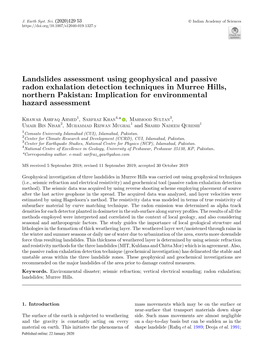 Landslides Assessment Using Geophysical and Passive Radon Exhalation Detection Techniques in Murree Hills, Northern Pakistan