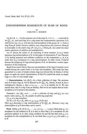 Endomorphism Semigroups of Sums of Rings