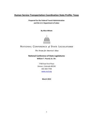 Human Service Transportation Coordination State Profile: Texas