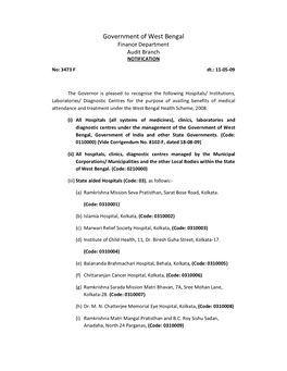 Government of West Bengal Finance Department Audit Branch NOTIFICATION