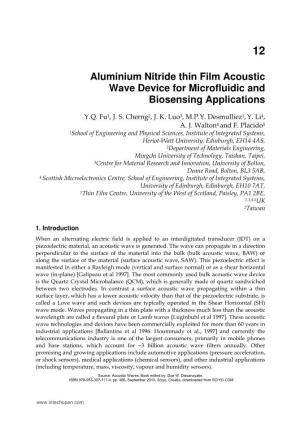 Aluminium Nitride Thin Film Acoustic Wave Device for Microfluidic and Biosensing Applications