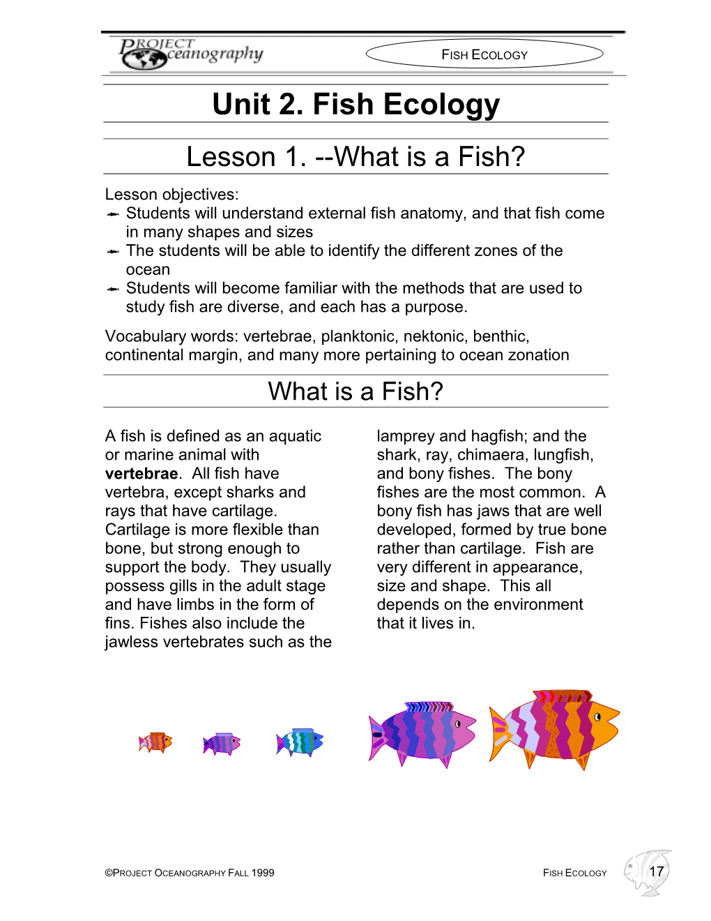 Unit 2. Fish Ecology Lesson 1