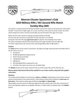 Monroe-Chester Sportsmen's Club 2019 Military Rifle / M1 Garand