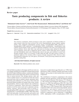Taste Producing Components in Fish and Fisheries Products: a Review