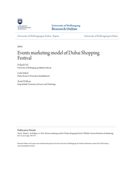 Events Marketing Model of Dubai Shopping Festival Prakash Vel University of Wollongong, Pvel@Uow.Edu.Au