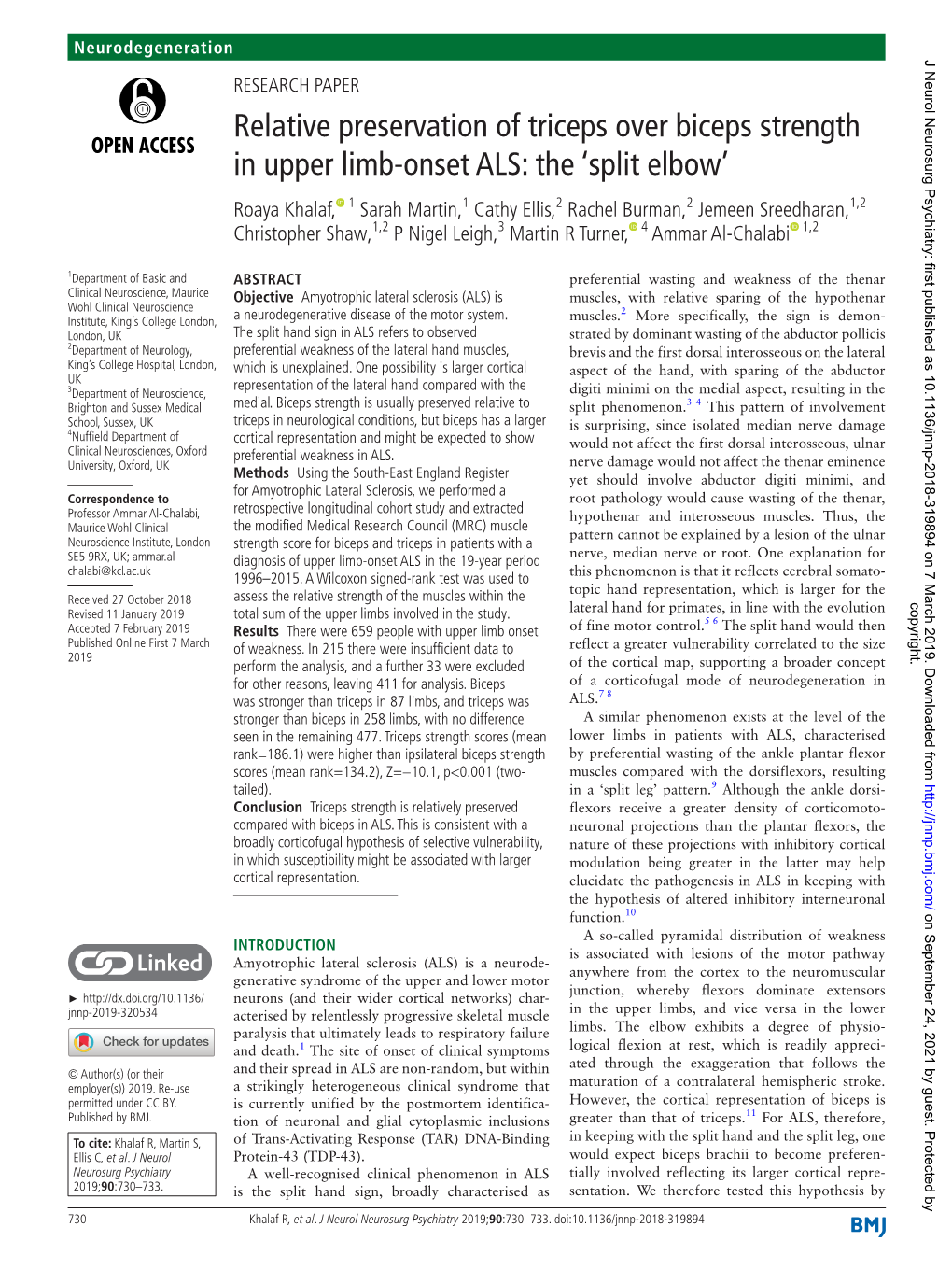 Relative Preservation of Triceps Over Biceps Strength in Upper Limb-Onset