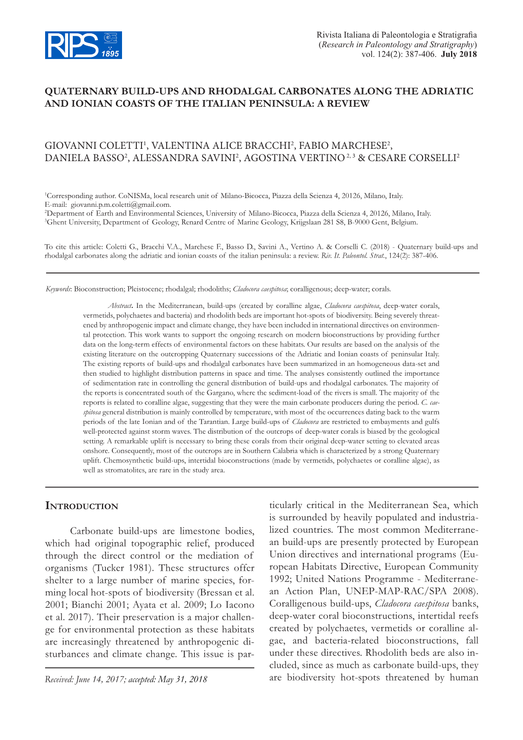 Quaternary Build-Ups and Rhodalgal Carbonates Along the Adriatic and Ionian Coasts of the Italian Peninsula: a Review