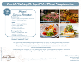 Complete Wedding Package Plated Dinner Reception Menu