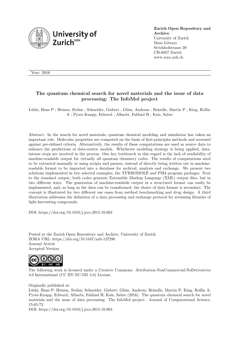 The Quantum Chemical Search for Novel Materials and the Issue of Data Processing: the Infomol Project