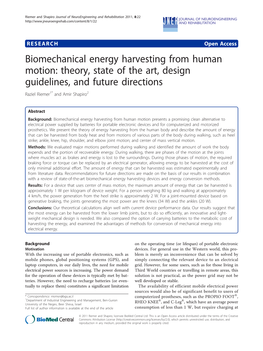 Biomechanical Energy Harvesting from Human Motion: Theory, State of the Art, Design Guidelines, and Future Directions Raziel Riemer1* and Amir Shapiro2