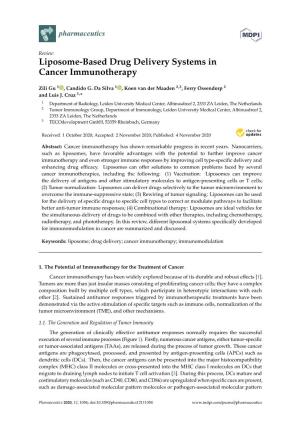 Liposome-Based Drug Delivery Systems in Cancer Immunotherapy