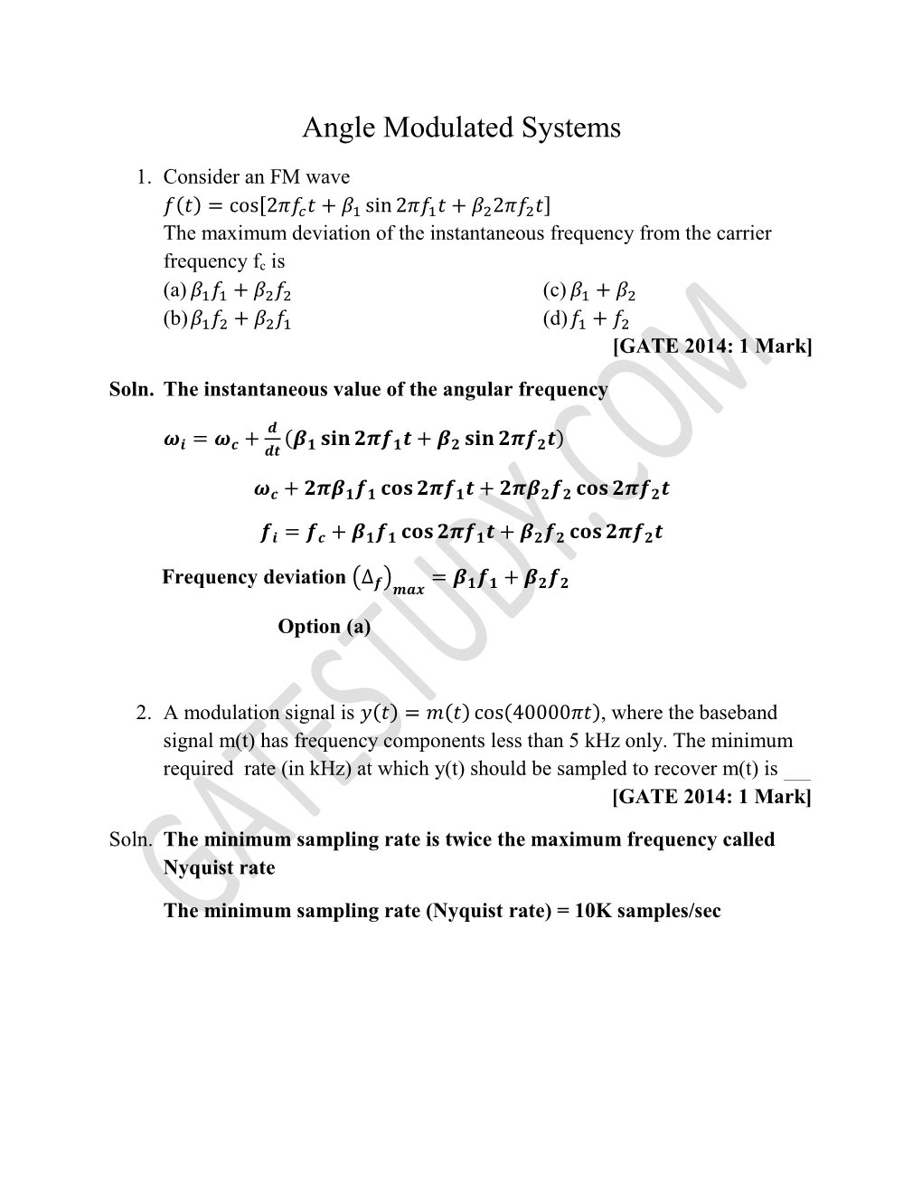 Angle Modulated Systems