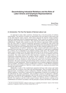 Decentralizing Industrial Relations and the Role of Labor Unions and Employee Representatives in Germany