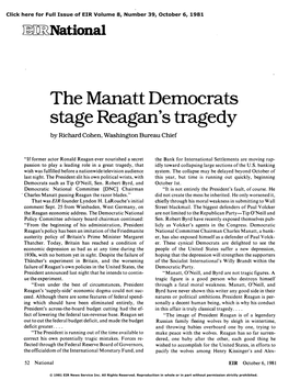 The Manatt Democrats Stage Reagan's Tragedy