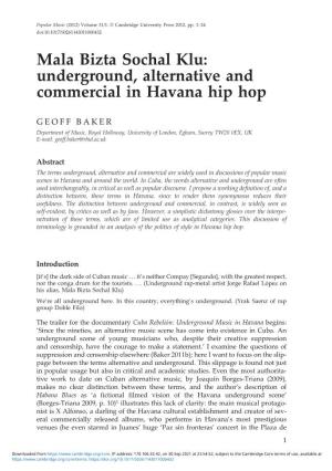 Mala Bizta Sochal Klu: Underground, Alternative and Commercial in Havana Hip Hop