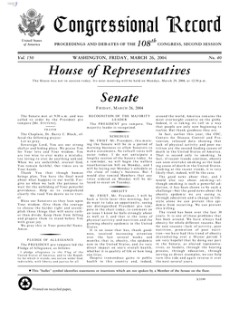 Congressional Record United States Th of America PROCEEDINGS and DEBATES of the 108 CONGRESS, SECOND SESSION