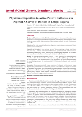 Physicians Disposition to Active/Passive Euthanasia in Nigeria: a Survey of Doctors in Enugu, Nigeria