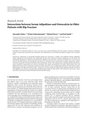 Research Article Interactions Between Serum Adipokines and Osteocalcin in Older Patients with Hip Fracture