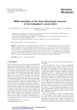 MHD Simulation of the Three-Dimensional Structure of the Heliospheric Current Sheet