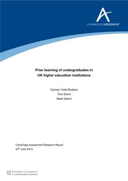 Prior Learning of Undergraduates in UK Higher Education Institutions
