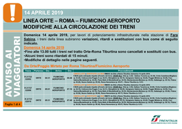 14 Aprile 2019 Linea Orte – Roma – Fiumicino Aeroporto Modifiche Alla Circolazione Dei Treni