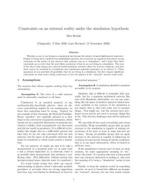 Constraints on an External Reality Under the Simulation Hypothesis