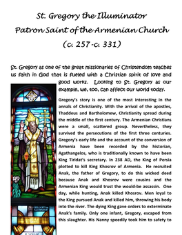 St. Gregory the Illuminator Patron Saint of the Armenian Church