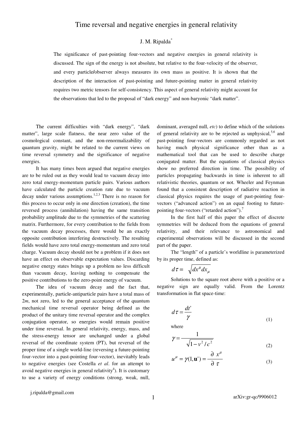 Time Reversal and Negative Energies in General Relativity