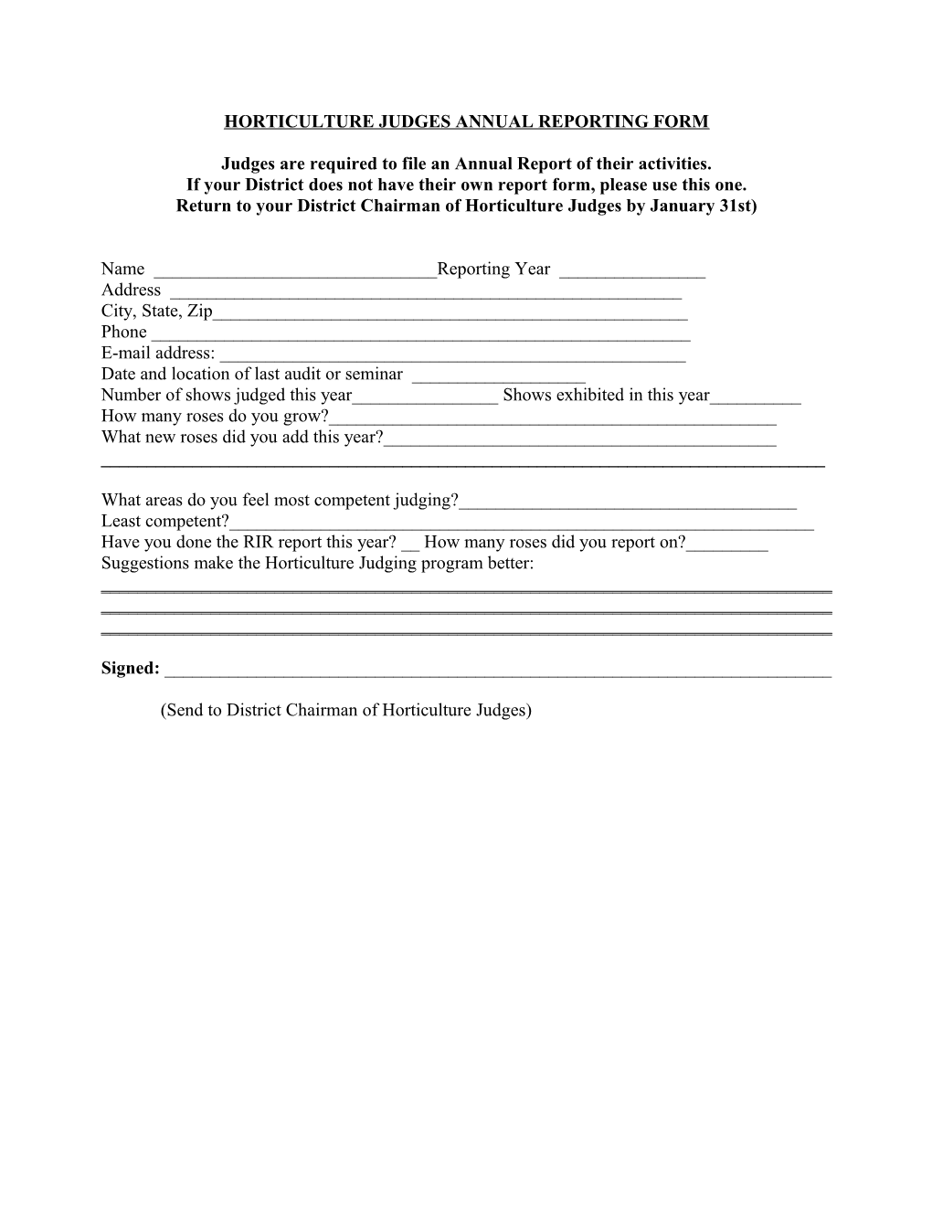 Horticulture Judges Annual Reporting Form