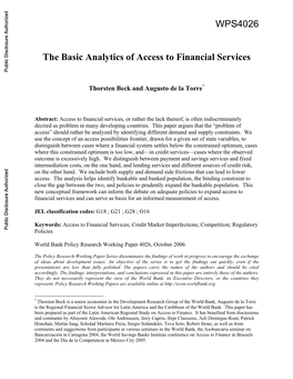 The Basic Analytics of Access to Financial Services