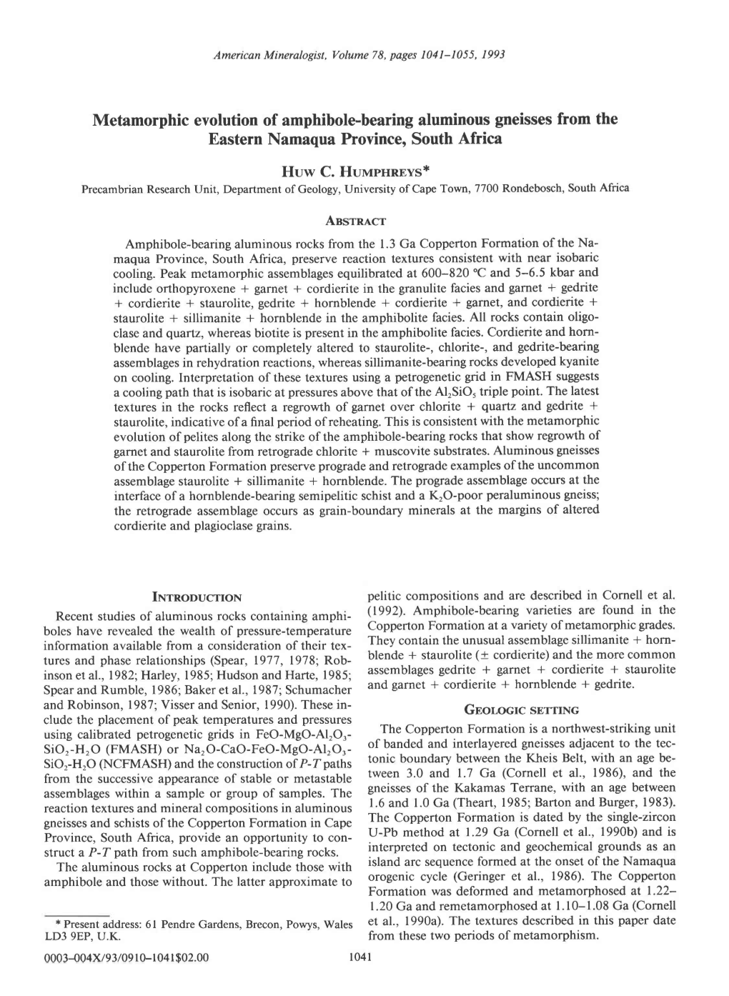 Metamorphic Evolution of Amphibole-Bearing Aluminous