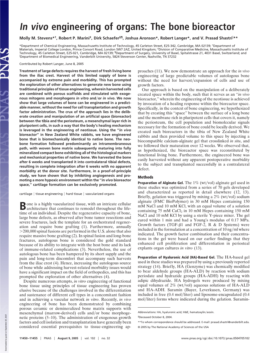 In Vivo Engineering of Organs: the Bone Bioreactor