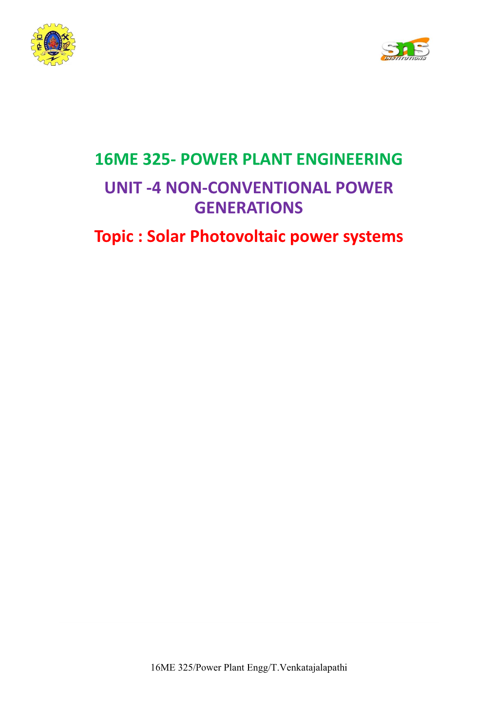 Solar Photovoltaic Power Systems