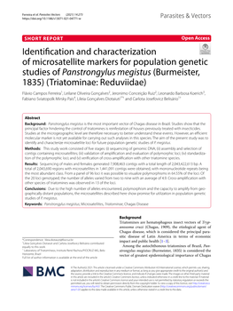 Identification and Characterization of Microsatellite Markers for Population Genetic Studies of Panstrongylus Megistus (Burmeist