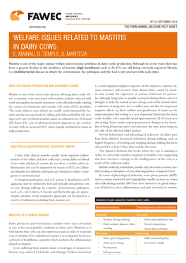 WELFARE ISSUES RELATED to MASTITIS in DAIRY COWS E