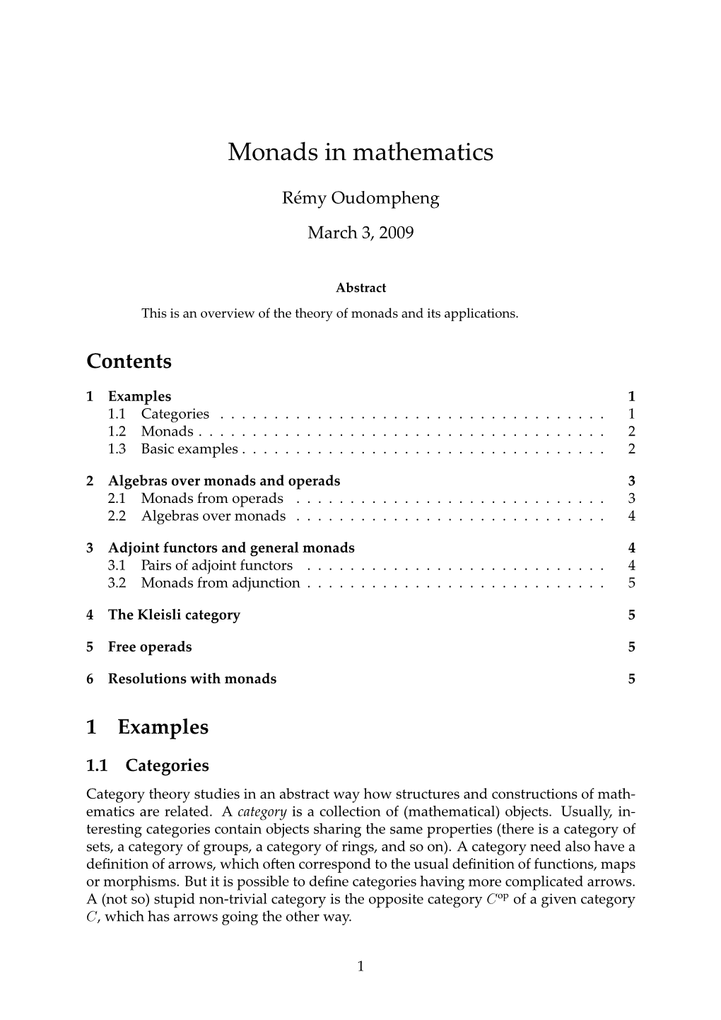 Monads in Mathematics