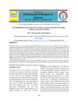 FUTA Journal of Research in Sciences