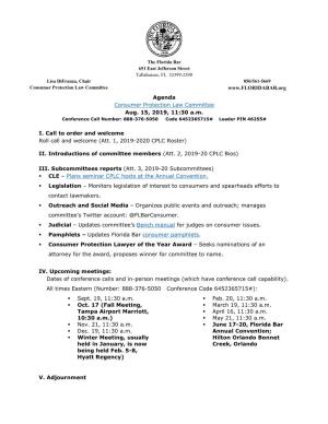 Agenda Consumer Protection Law Committee Aug