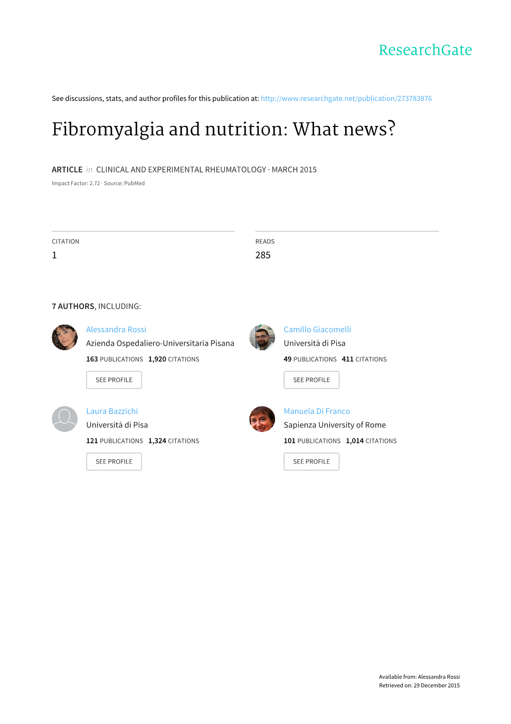 Fibromyalgia and Nutrition – What News? – 2015